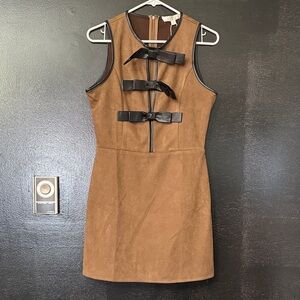 Anthropologie Brown Mini Dress with Black Bow Details